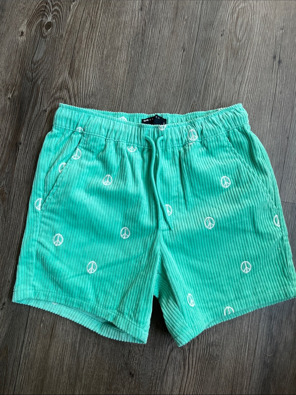 ASOS Mint Green Corduroy Cargo Shorts with White Peace Signs